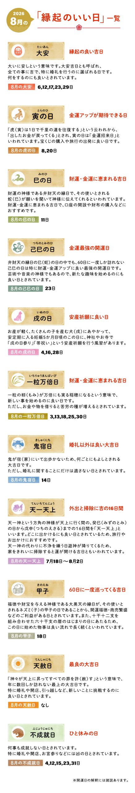 開運日一覧 ｜ 今日のこよみ